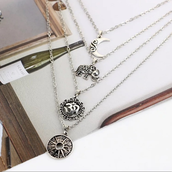 Elephant & Moon Layered Necklace - Picture 4 of 6